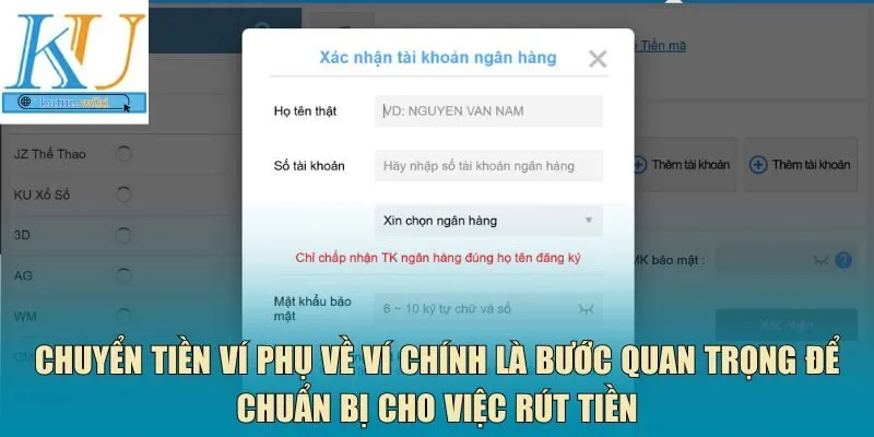 Chuyển tiền ví phụ về ví chính