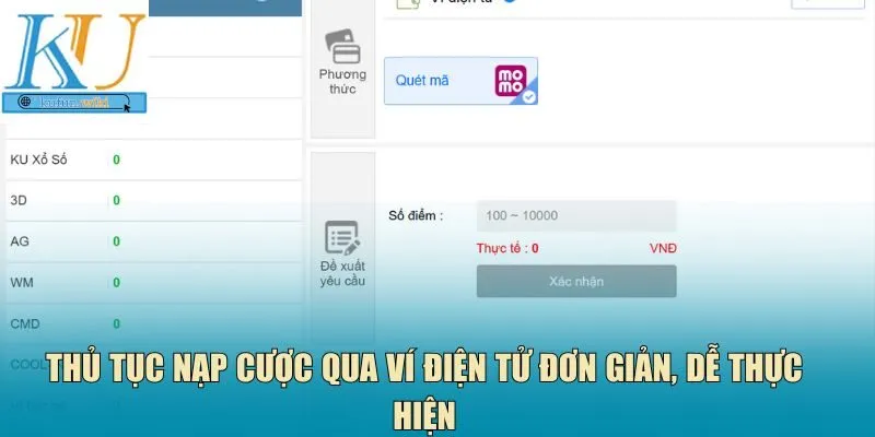 Thủ tục nạp cược qua ví điện tử